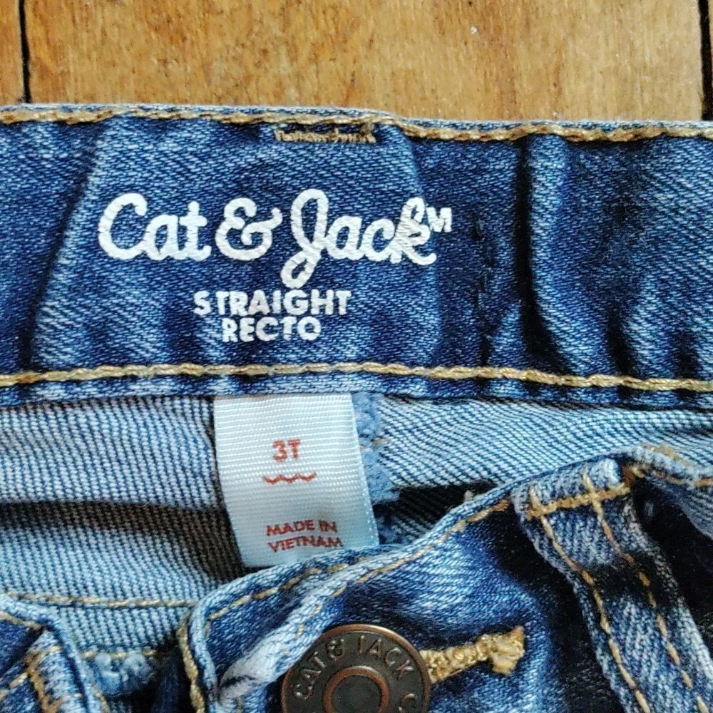 Cat & Jack Jeans 3T Straight Leg Cotton Blue Jeans Denim Spring Adjustable Waist - Picture 2 of 5